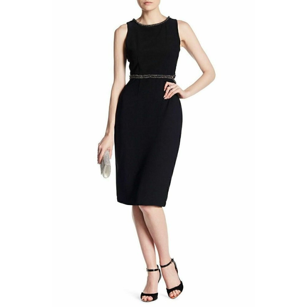 Laundry by Shelli Segal Women's Black Crystal Embellished Midi Dress Size 8 - Picture 10 of 12